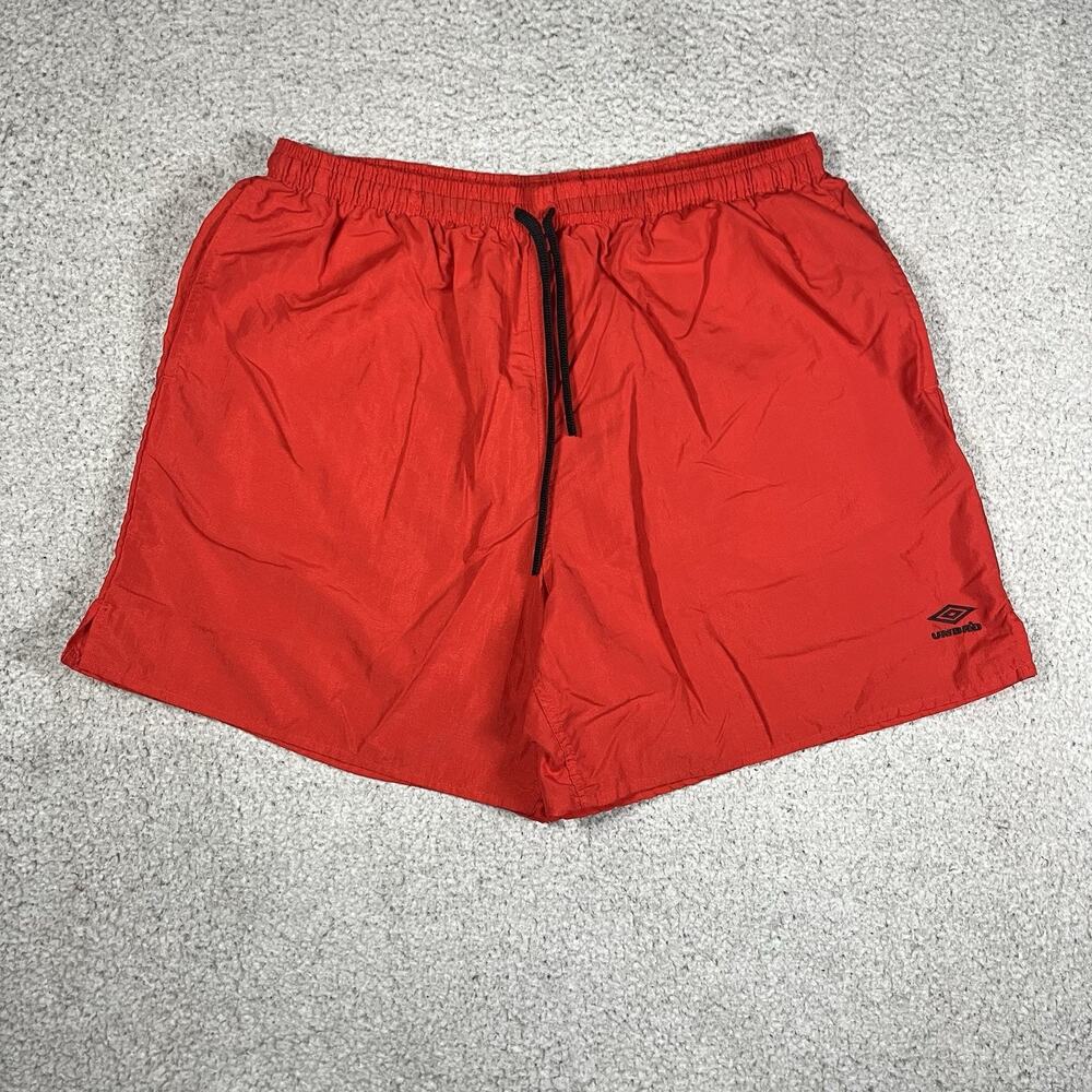 Vintage Umbro Shorts Mens XL Red Stripe Drawstring 90s USA Soccer Football Retro